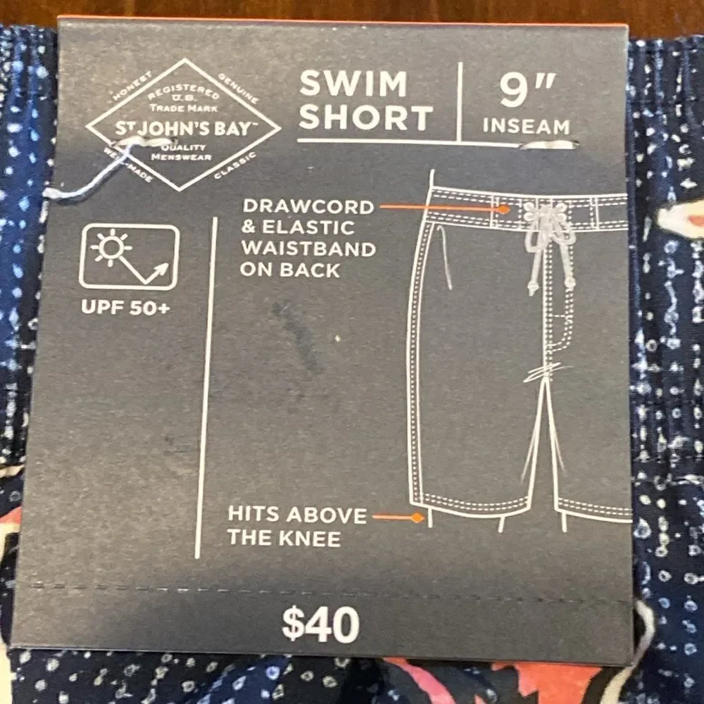 St. John’s Bay Lobster  9” Inseam Men’s UPF 50+ Swim Shorts Size Small
